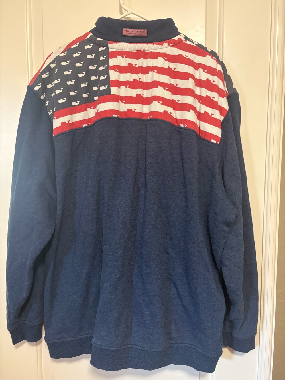 🐳🇺🇸Vineyard Vines Navy Quarter-Zip Pullover with Flag Whale Accents 🇺🇸🐳 - Picture 8 of 8